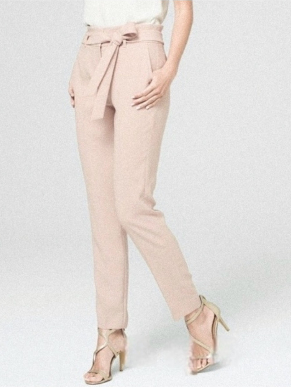 White House black market High-Waist Paperbag tapered leg ankle pants - oat 6
